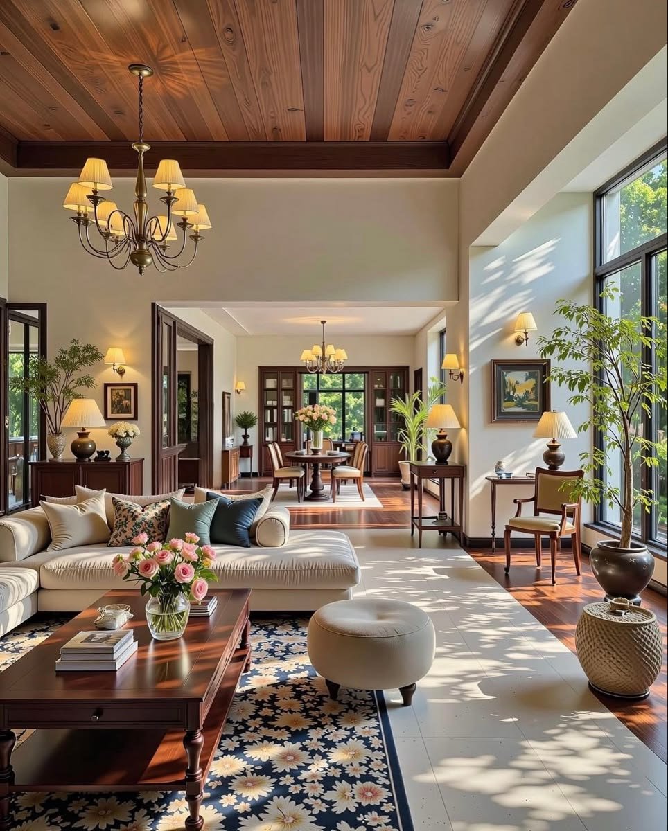 Modern luxury villa interior with
            open living space
